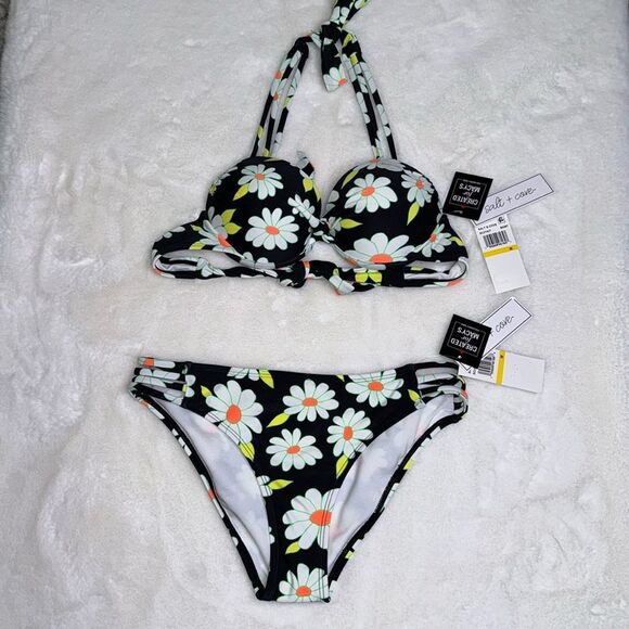 SALT + COVE Juniors' Daisy Dance Strappy Underwire Push-Up Bikini Set Size M - Picture 6 of 12